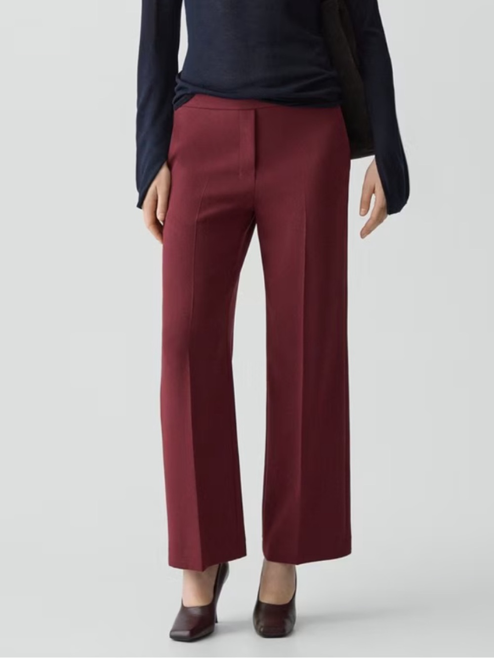 THEORY Wide Leg Pull On Pant Pants Admiral Crepe Grenache Burgundy NWT Size 10